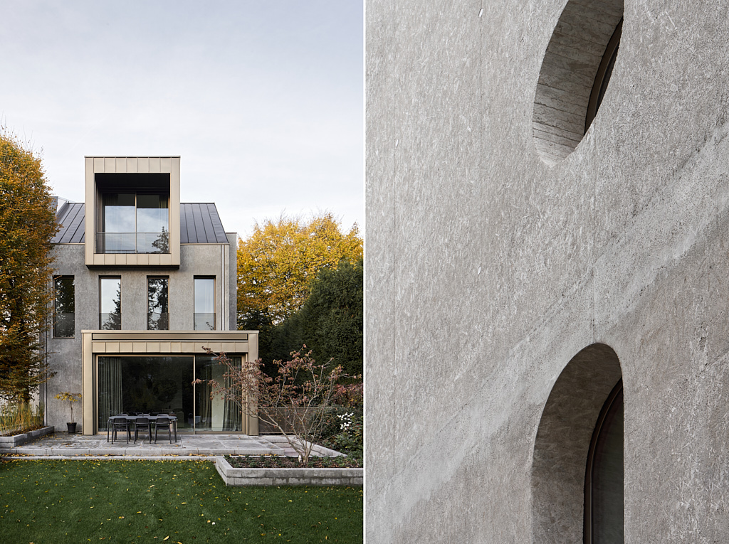 Fassade aus Infraleichtbeton, Einfamilienhaus in Düsseldorf, Architekturfotograf Annika Feuss Köln