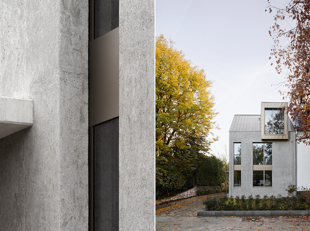 Fassade aus Infraleichtbeton, Einfamilienhaus in Düsseldorf, Architekturfotograf Annika Feuss Köln