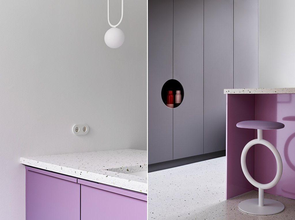 Küche in lila, Einfamilienhaus in Düsseldorf, Architekturfotograf Annika Feuss Köln