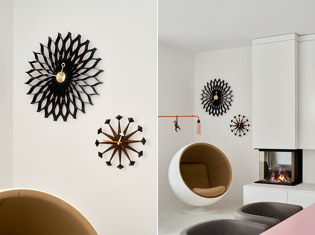 Wohnzimmer mit Gaskamin, Einfamilienhaus in Düsseldorf, Architekturfotograf Annika Feuss Köln