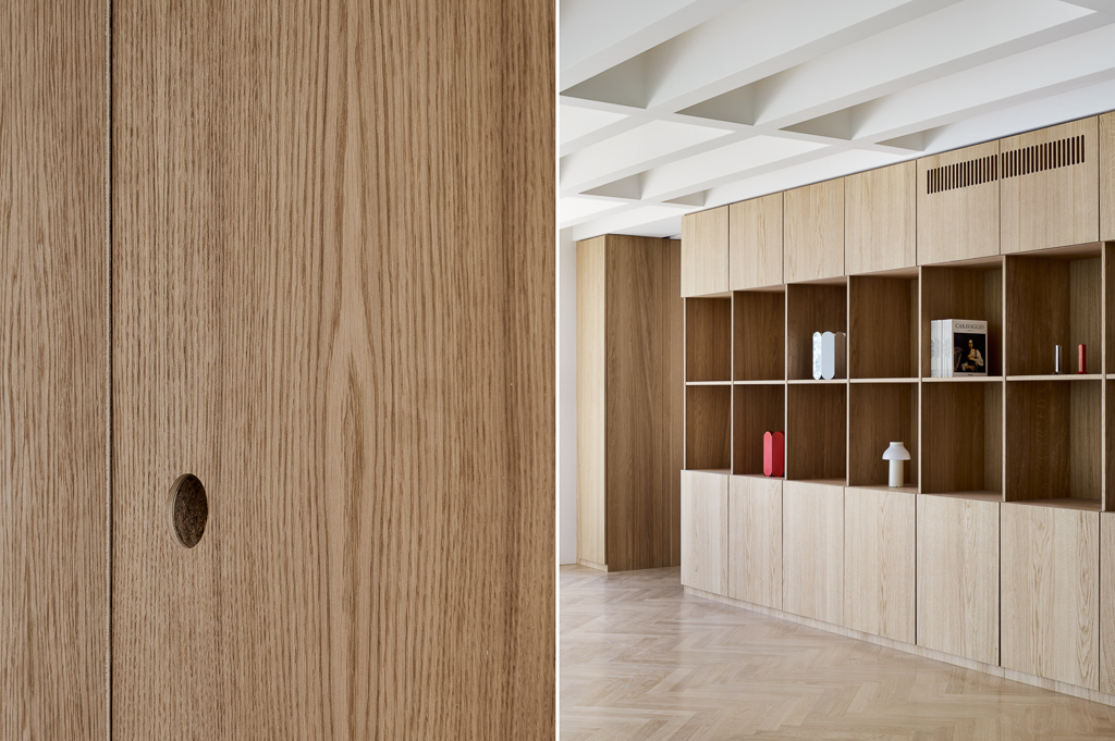 Architekturfotograf Interiorfotograf Wohnzimmer Regal Fischgrätparkett Parkett Eiche Köln Düsseldorf Mannheim